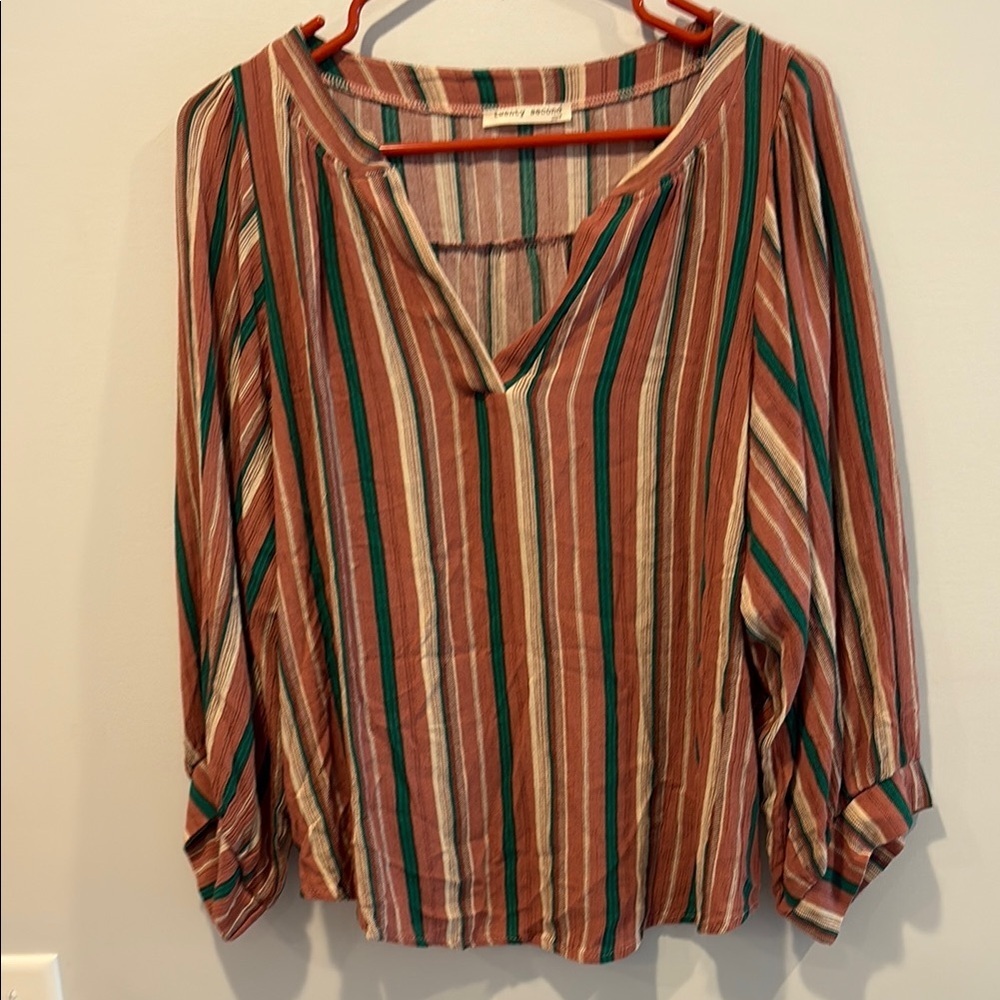 Twenty Second Relaxed Red and Black 3/4 Sleeve Blouse